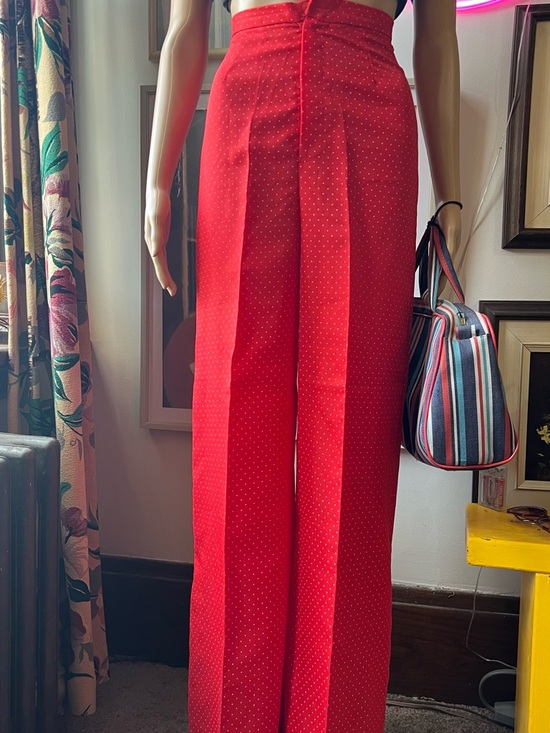 Handmade Pants - Vintage Handmade Wide Leg Red Polka-Dot Pants - Women's Stylish High-Rise